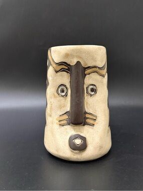 Handcrafted Pottery Mara Mexico 3D Face Stoneware Sculpted Stein Mug